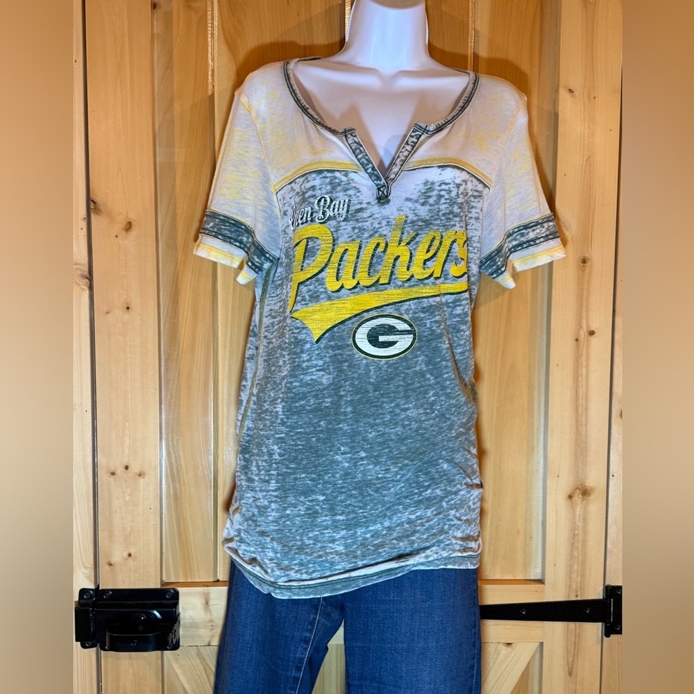 NFL Team Apparel Green Bay Packers Green Gold Burn Out top Medium - Picture 3 of 7